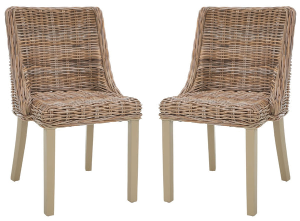 Safavieh CAPRICE Dining Chairs in Grey - Contemporary Kubu Weave for Comfort & Versatile Style in Any Space SEA7005A-SET2