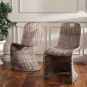 Safavieh CILOMBO Dining Chairs in Grey - Handwoven Rattan Elegance for Chic Dining Spaces & Gatherings SEA7007A-SET2