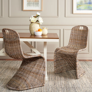 Safavieh CILOMBO Dining Chairs in Grey - Handwoven Rattan Elegance for Chic Dining Spaces & Gatherings SEA7007A-SET2
