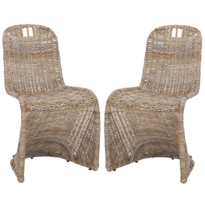 Safavieh CILOMBO Dining Chairs in Grey - Handwoven Rattan Elegance for Chic Dining Spaces & Gatherings SEA7007A-SET2