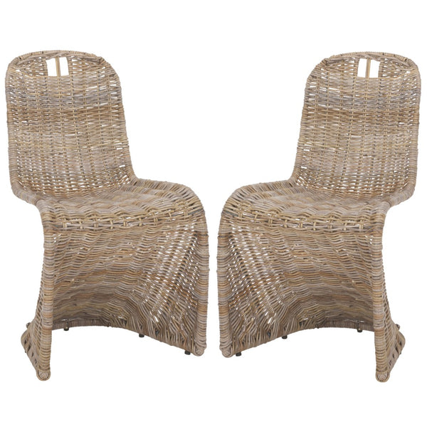 Safavieh CILOMBO Dining Chairs in Grey - Handwoven Rattan Elegance for Chic Dining Spaces & Gatherings SEA7007A-SET2