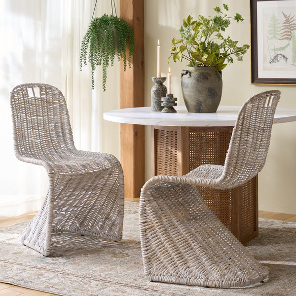 Cilombo Handwoven Rattan Dining Chair Set Of 2 With Powder-Coated Iron Frame — Coastal Rustic Ergonomic Seating