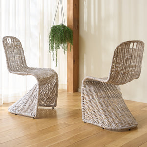 Cilombo Handwoven Rattan Dining Chair Set Of 2 With Powder-Coated Iron Frame — Coastal Rustic Ergonomic Seating