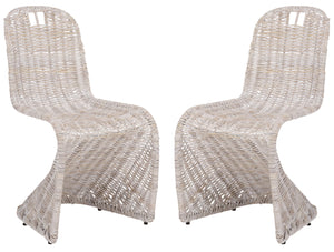 Cilombo Handwoven Rattan Dining Chair Set Of 2 With Powder-Coated Iron Frame — Coastal Rustic Ergonomic Seating