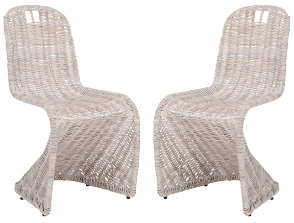 Cilombo Handwoven Rattan Dining Chair Set Of 2 With Powder-Coated Iron Frame — Coastal Rustic Ergonomic Seating