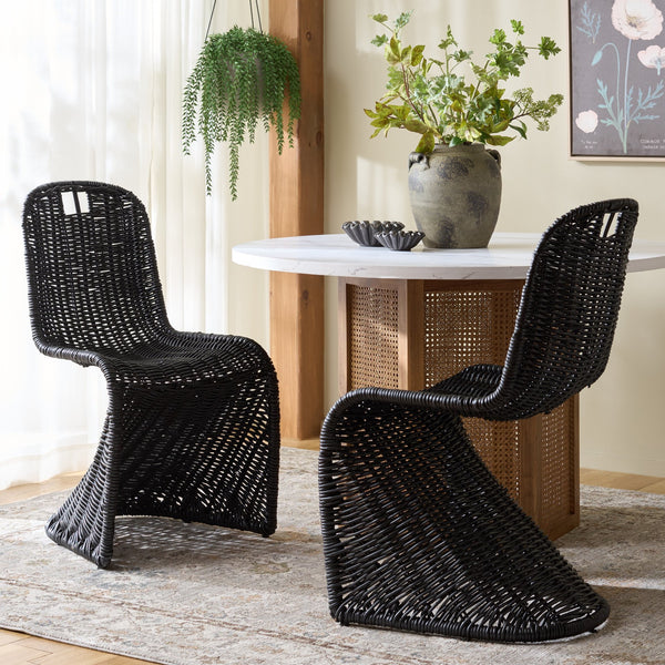 Cilombo Handwoven Rattan Dining Chair Set Of 2 With Powder-Coated Iron Frame — Coastal Rustic Ergonomic Seating