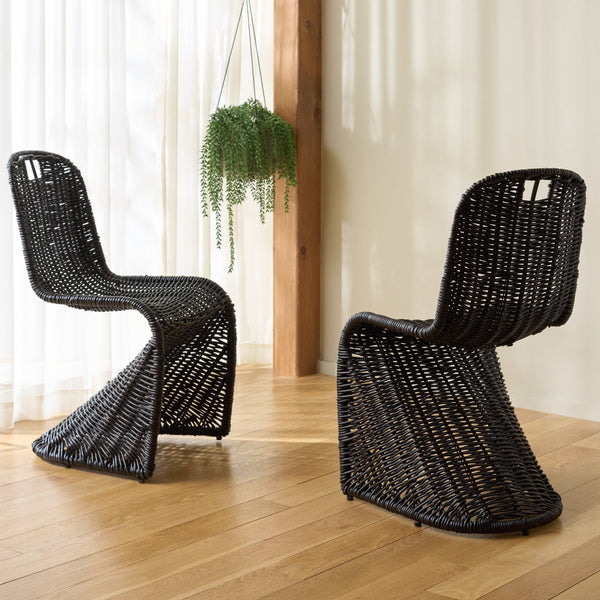 Cilombo Handwoven Rattan Dining Chair Set Of 2 With Powder-Coated Iron Frame — Coastal Rustic Ergonomic Seating