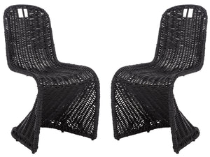 Cilombo Handwoven Rattan Dining Chair Set Of 2 With Powder-Coated Iron Frame — Coastal Rustic Ergonomic Seating
