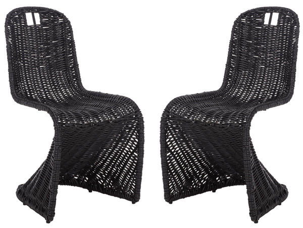 Cilombo Handwoven Rattan Dining Chair Set Of 2 With Powder-Coated Iron Frame — Coastal Rustic Ergonomic Seating
