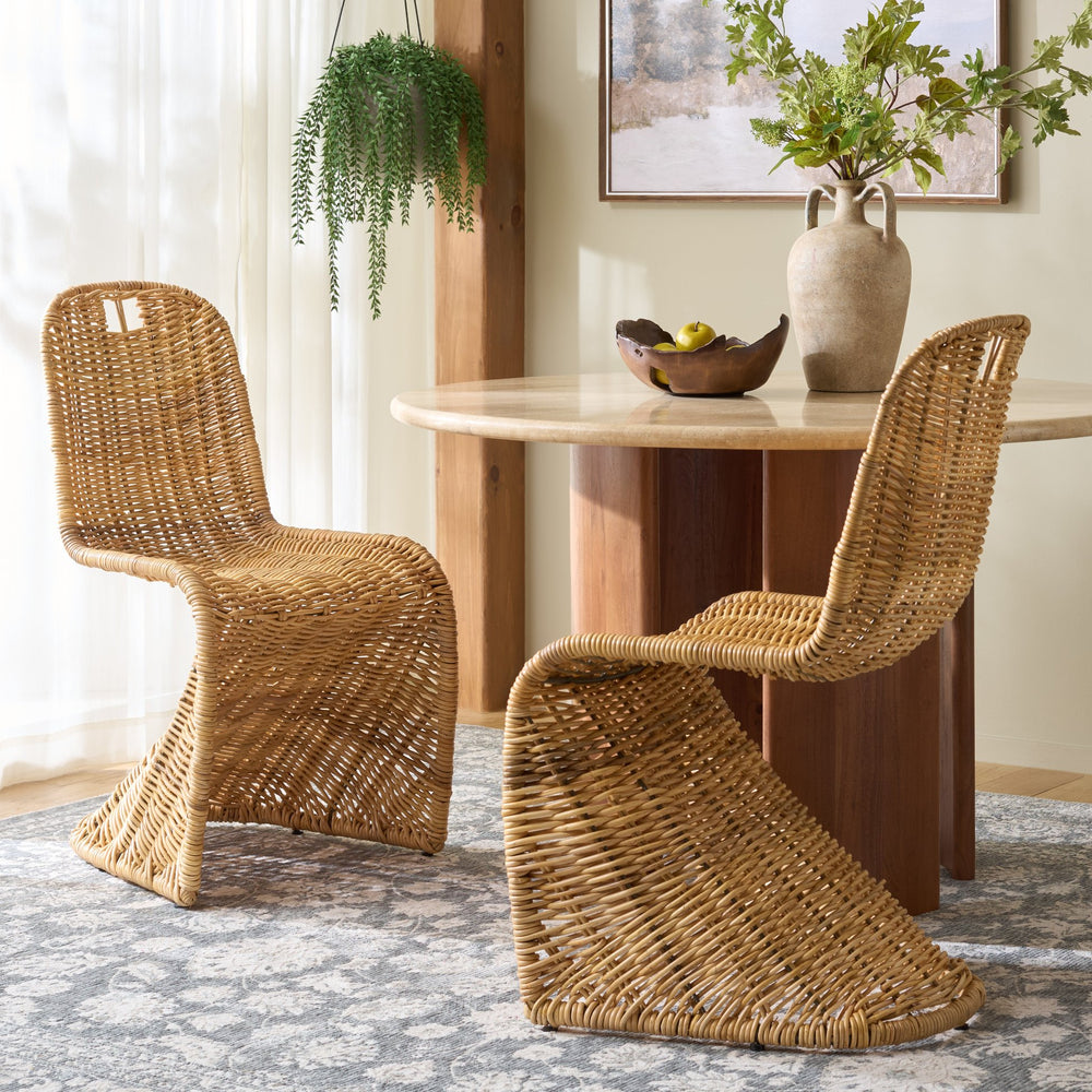 Cilombo Handwoven Rattan Dining Chair Set Of 2 With Powder-Coated Iron Frame — Coastal Rustic Ergonomic Seating