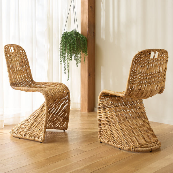 Cilombo Handwoven Rattan Dining Chair Set Of 2 With Powder-Coated Iron Frame — Coastal Rustic Ergonomic Seating