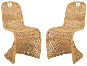 Cilombo Handwoven Rattan Dining Chair Set Of 2 With Powder-Coated Iron Frame — Coastal Rustic Ergonomic Seating
