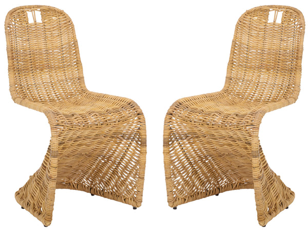 Cilombo Handwoven Rattan Dining Chair Set Of 2 With Powder-Coated Iron Frame — Coastal Rustic Ergonomic Seating