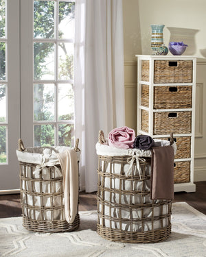 Safavieh Adisa Stylish Wicker Storage Hamper - Handwoven Kubu Rattan With Removable Liner For Easy Cleaning SEA7009A