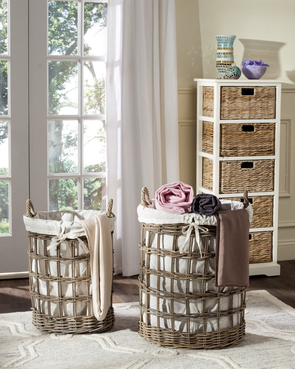 Safavieh Adisa Stylish Wicker Storage Hamper - Handwoven Kubu Rattan With Removable Liner For Easy Cleaning SEA7009A