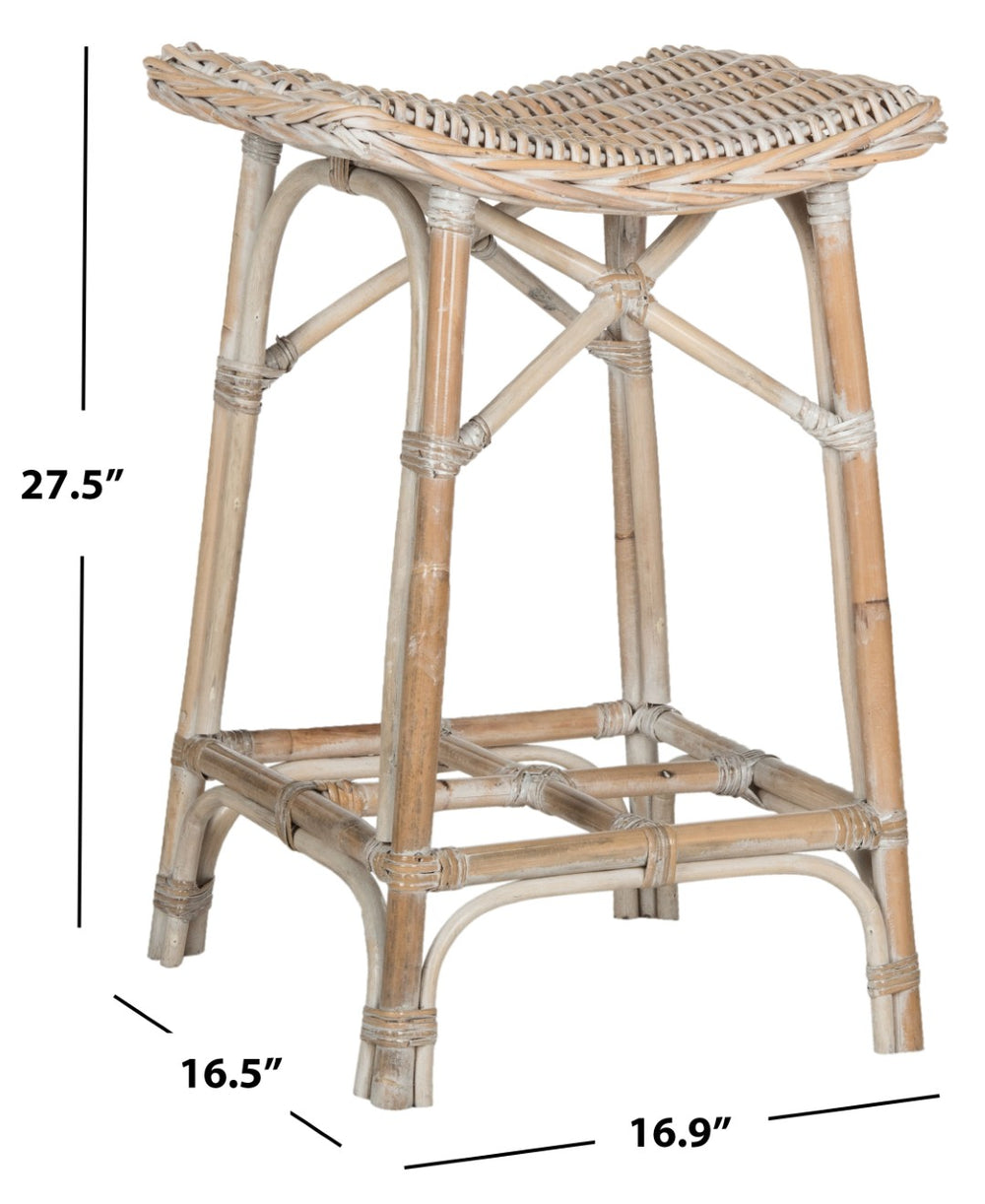 Safavieh Rayna Wicker Bar Stool - Handwoven Kubu Rattan, Coastal Charm, Comfortable Saddle Seat Design SEA7010A