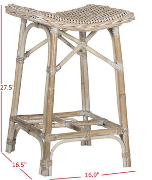 Safavieh Rayna Wicker Bar Stool - Handwoven Kubu Rattan, Coastal Charm, Comfortable Saddle Seat Design SEA7010A