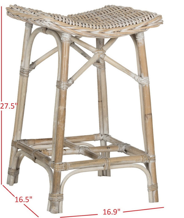 Safavieh Rayna Wicker Bar Stool - Handwoven Kubu Rattan, Coastal Charm, Comfortable Saddle Seat Design SEA7010A