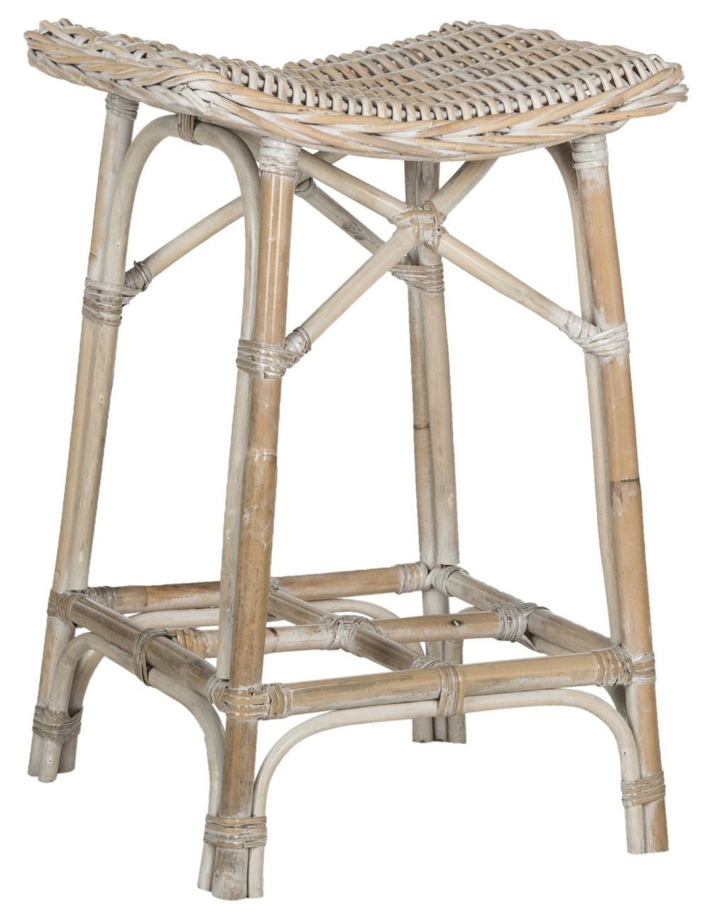 Safavieh Rayna Wicker Bar Stool - Handwoven Kubu Rattan, Coastal Charm, Comfortable Saddle Seat Design SEA7010A