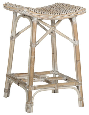 Safavieh Rayna Wicker Bar Stool - Handwoven Kubu Rattan, Coastal Charm, Comfortable Saddle Seat Design SEA7010A