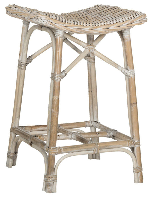 Safavieh Rayna Wicker Bar Stool - Handwoven Kubu Rattan, Coastal Charm, Comfortable Saddle Seat Design SEA7010A