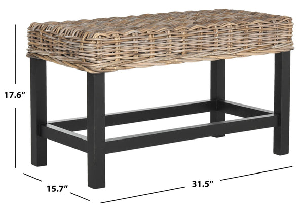 Safavieh Omari Wicker Bench - Natural Rattan With Mahogany Legs For Cozy Entryway Or Living Room Seating SEA7014A