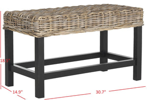 Safavieh Omari Wicker Bench - Natural Rattan With Mahogany Legs For Cozy Entryway Or Living Room Seating SEA7014A