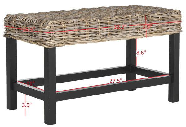 Safavieh Omari Wicker Bench - Natural Rattan With Mahogany Legs For Cozy Entryway Or Living Room Seating SEA7014A