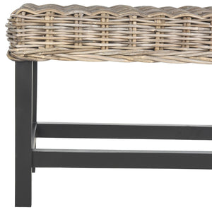 Safavieh Omari Wicker Bench - Natural Rattan With Mahogany Legs For Cozy Entryway Or Living Room Seating SEA7014A