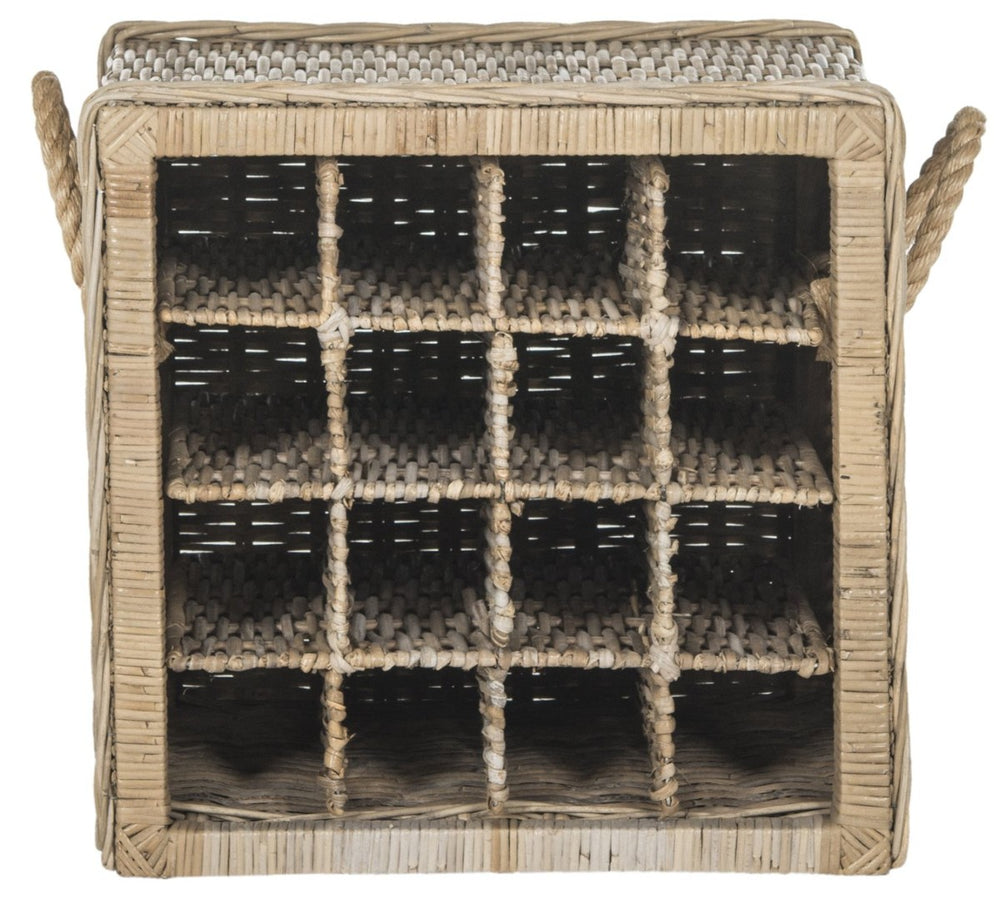 Safavieh Aziza Rustic Grey Wicker Wine Rack For 16 Bottles - Handcrafted Rattan With Mahogany Accents SEA7016A