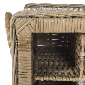 Safavieh Aziza Rustic Grey Wicker Wine Rack For 16 Bottles - Handcrafted Rattan With Mahogany Accents SEA7016A