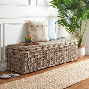 Safavieh Caius Handcrafted Wicker Bench With Hidden Storage - Perfect For Rustic Entryway Or Bedroom Décor SEA7017A