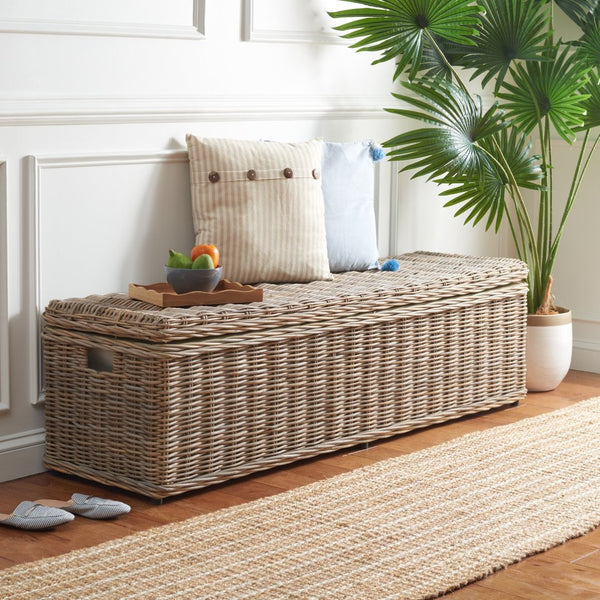 Safavieh Caius Handcrafted Wicker Bench With Hidden Storage - Perfect For Rustic Entryway Or Bedroom Décor SEA7017A