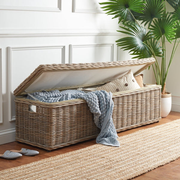 Safavieh Caius Handcrafted Wicker Bench With Hidden Storage - Perfect For Rustic Entryway Or Bedroom Décor SEA7017A