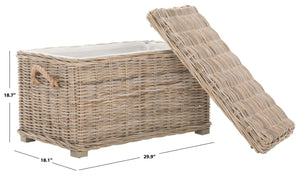 Safavieh Salim Eco-Friendly Grey Wicker Trunk - Handwoven Storage Solution With Mahogany Frame & Timeless Style SEA7019A