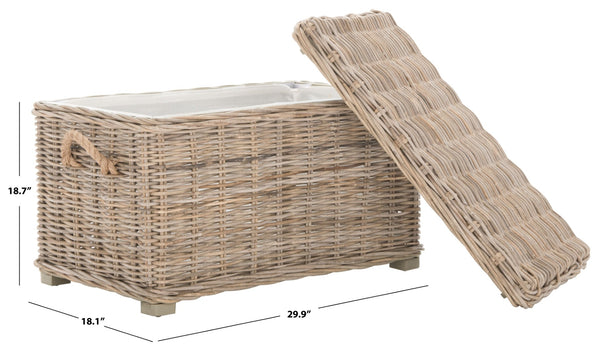 Safavieh Salim Eco-Friendly Grey Wicker Trunk - Handwoven Storage Solution With Mahogany Frame & Timeless Style SEA7019A