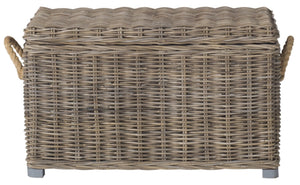 Safavieh Salim Eco-Friendly Grey Wicker Trunk - Handwoven Storage Solution With Mahogany Frame & Timeless Style SEA7019A