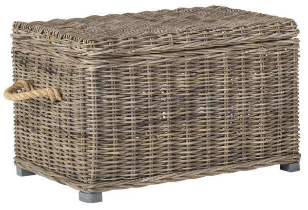Safavieh Salim Eco-Friendly Grey Wicker Trunk - Handwoven Storage Solution With Mahogany Frame & Timeless Style SEA7019A