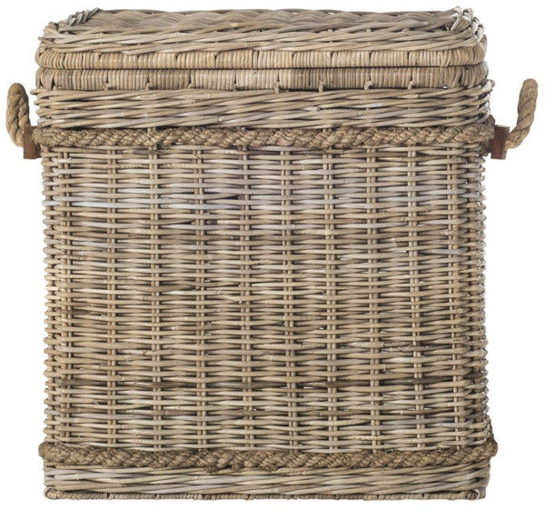 Safavieh Sidonie Wicker Storage Hamper - Tall Grey Rattan Basket For Stylish Organization & Coastal Charm SEA7020A