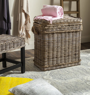 Safavieh Sidonie Wicker Storage Hamper - Tall Grey Rattan Basket For Stylish Organization & Coastal Charm SEA7020A