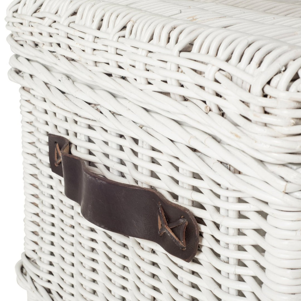 Safavieh Navarro Vintage-Inspired Rattan Coffee Table Trunk With Storage, Hinged Top, Perfect For Home Décor White SEA7022A