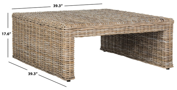 Safavieh Persis Artisan Wicker Coffee Table - Handcrafted Kubu Rattan & Mahogany For Coastal Living Spaces SEA7030A