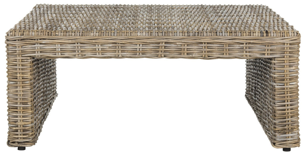 Safavieh Persis Artisan Wicker Coffee Table - Handcrafted Kubu Rattan & Mahogany For Coastal Living Spaces SEA7030A