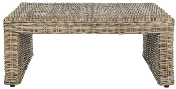 Safavieh Persis Artisan Wicker Coffee Table - Handcrafted Kubu Rattan & Mahogany For Coastal Living Spaces SEA7030A