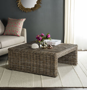 Safavieh Persis Artisan Wicker Coffee Table - Handcrafted Kubu Rattan & Mahogany For Coastal Living Spaces SEA7030A