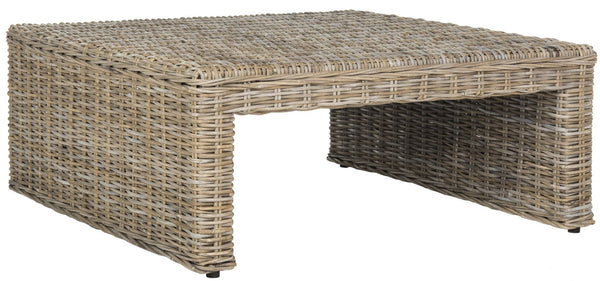 Safavieh Persis Artisan Wicker Coffee Table - Handcrafted Kubu Rattan & Mahogany For Coastal Living Spaces SEA7030A