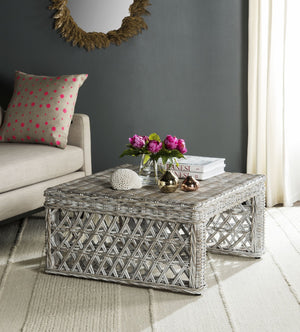 Safavieh Shila Wicker Coffee Table - Coastal-Inspired Parsons Design With Hand-Woven Rattan & Mahogany Frame SEA7031A