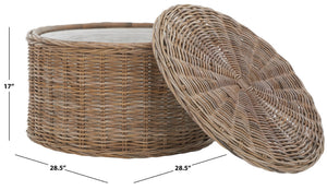 Safavieh Jesse Wicker Storage Coffee Table - Stylish Rattan Table With Interior Storage For Modern Living Spaces Grey SEA7034B