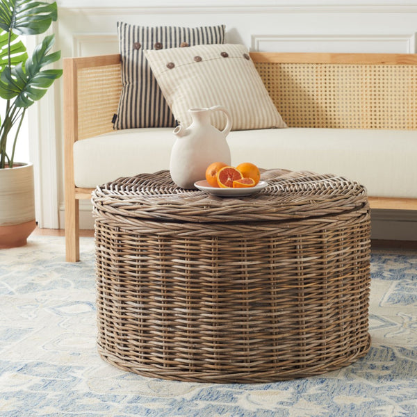 Safavieh Jesse Wicker Storage Coffee Table - Stylish Rattan Table With Interior Storage For Modern Living Spaces Grey SEA7034B