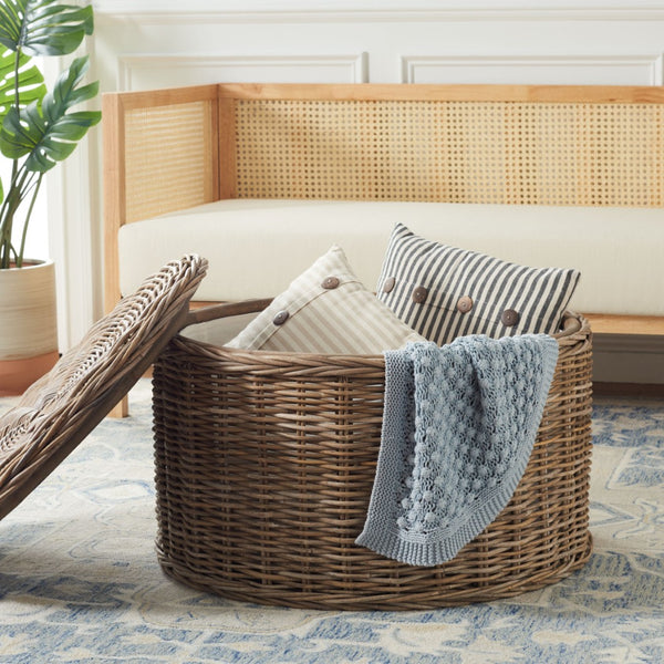 Safavieh Jesse Wicker Storage Coffee Table - Stylish Rattan Table With Interior Storage For Modern Living Spaces Grey SEA7034B